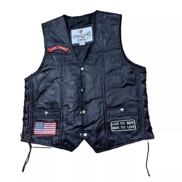 CARIBOU CREEK Lambskin Leather Biker Vest Men M Free Eagle Motorcycle Route 66 M - Picture 1 of 15